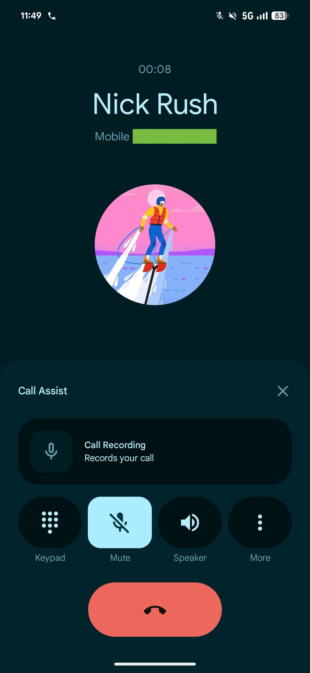 Bouton d'enregistrement des appels de l'application téléphonique