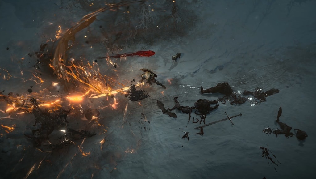 Un Paladin utilise une attaque de feu pour combattre les démons. 