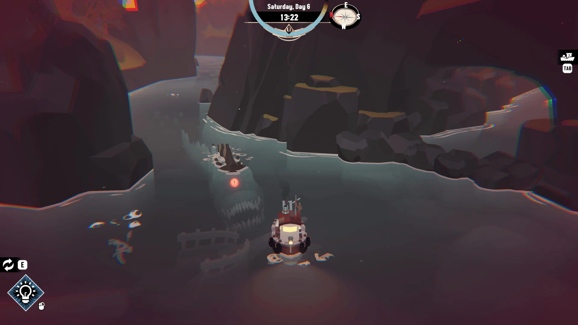 Un bateau est entouré de monstres. 