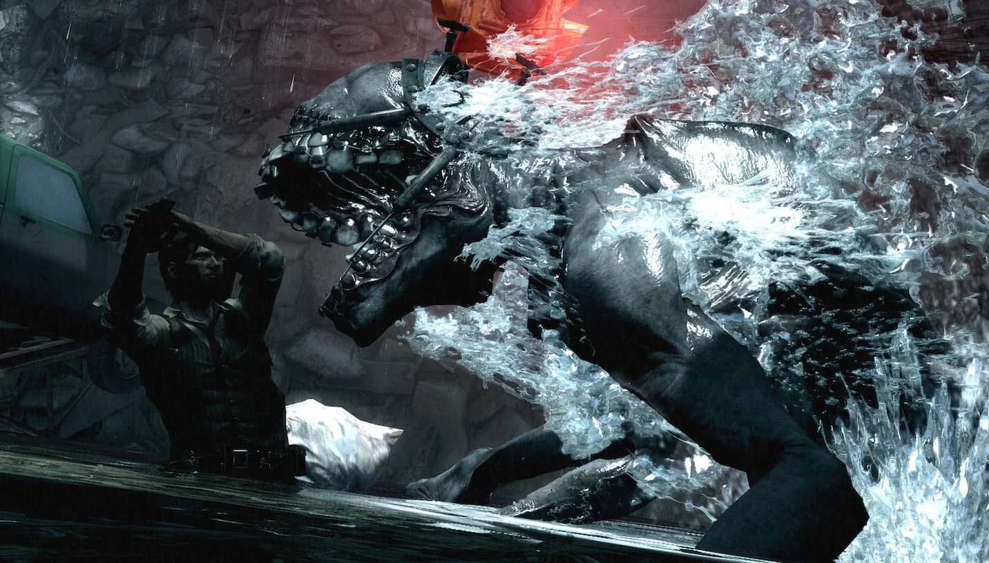 Un gars combat un monstre aquatique.